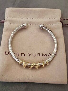 David Yurman Twisted Silver Bracelet with Gold Accents 4mm